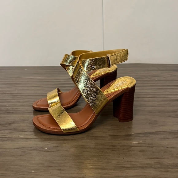 FRANCO SARTO GOLD STRAPPY CHUNKY HEELS 6 - Picture 1 of 16